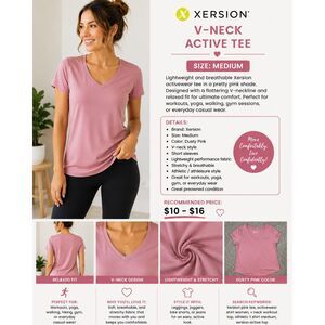 Xersion Pink V-Neck Activewear Tee Women’s Medium Athletic Workout Top